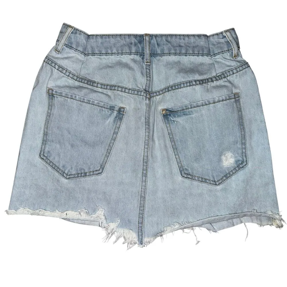 Forever 21 Skirt Womens 28 Mini Skirt Jean Denim Distressed Light Wash Blue - Image 2