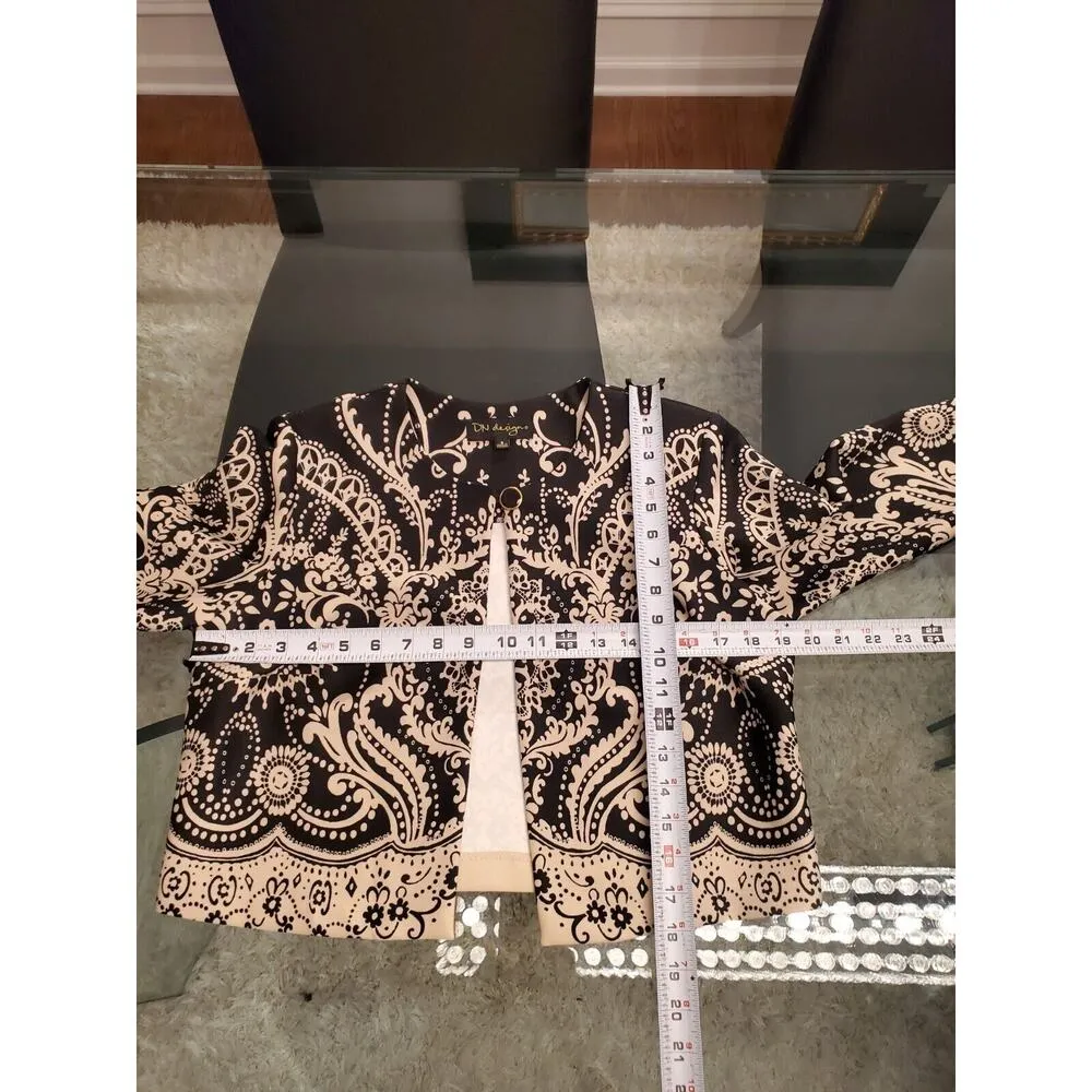 DN Disegno Womens White Black Paisley Casual Long Sleeve Round Neck Jacket 8 - Image 10