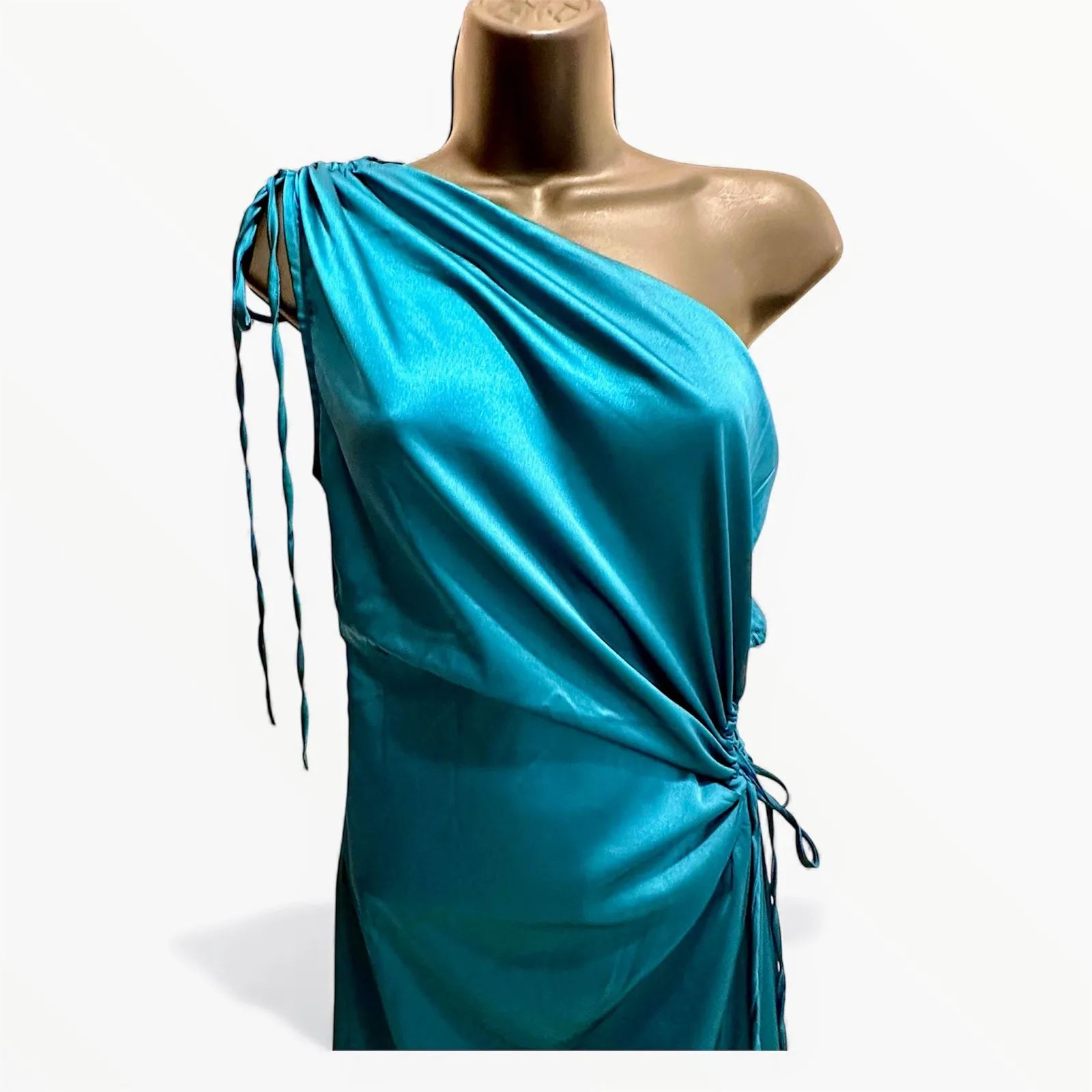 Mable one shoulder satin maxi gown with waist cut out size M color: Green Size M - Image 3