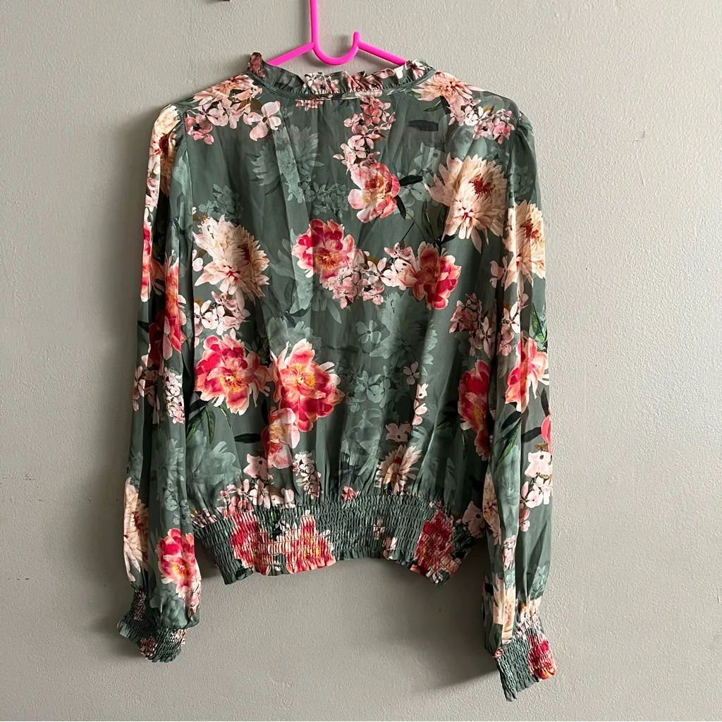 Women’s Anthropologie Kachel Mystic Floral Print Peasant Blouse sz 10 - Image 5