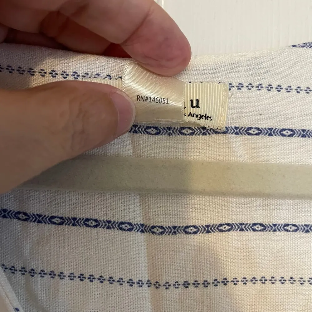 Monteau Los Angeles Blue Striped Linen Blend Casual Jumpsuit Sz L Belt, Pockets - Image 12