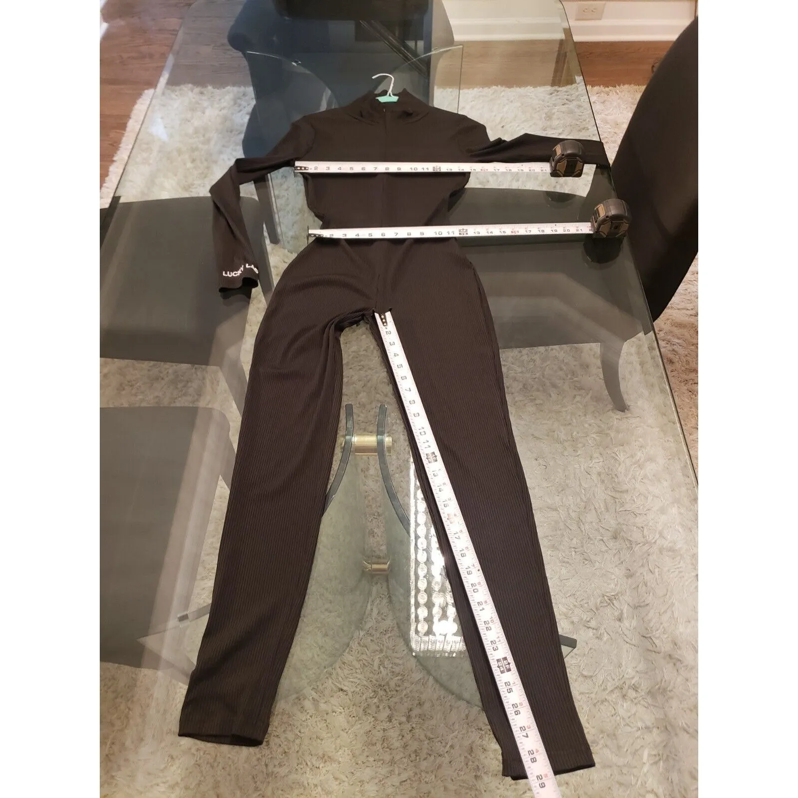 Lucky Label Womens Black Striped Ribbed Front Zip Long Sleeve Jumpsuit Size L Size L - Image 8