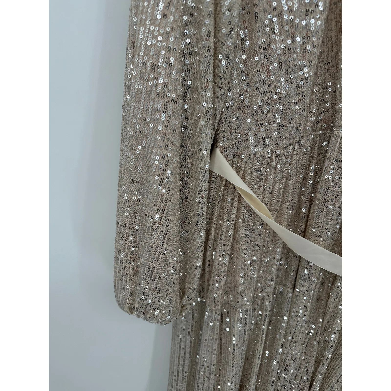 Arula Dress Women 2X Beige Sequin Shimmer Long Sleeve Maxi Gown Holiday Event - Image 5