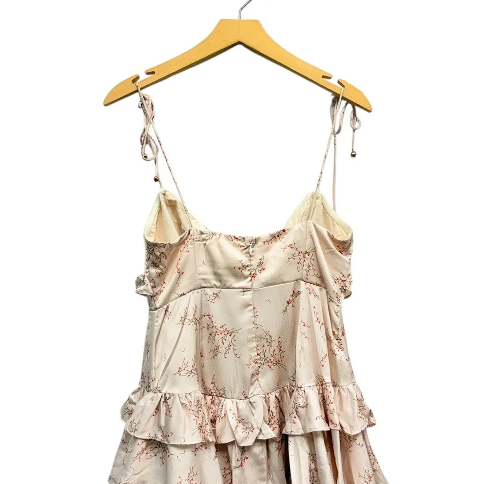 Selfie Leslie Flower Child Bust Tie Ruffle Trim Dress Floral Champagne size M - Image 4