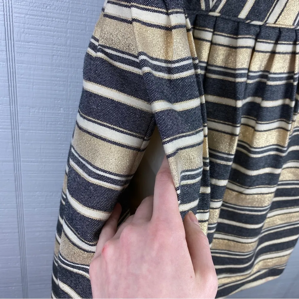 J Crew Gold Metallic Striped V-neck Sleeveless Above Knee A-line Dress Pockets 6 - Image 5