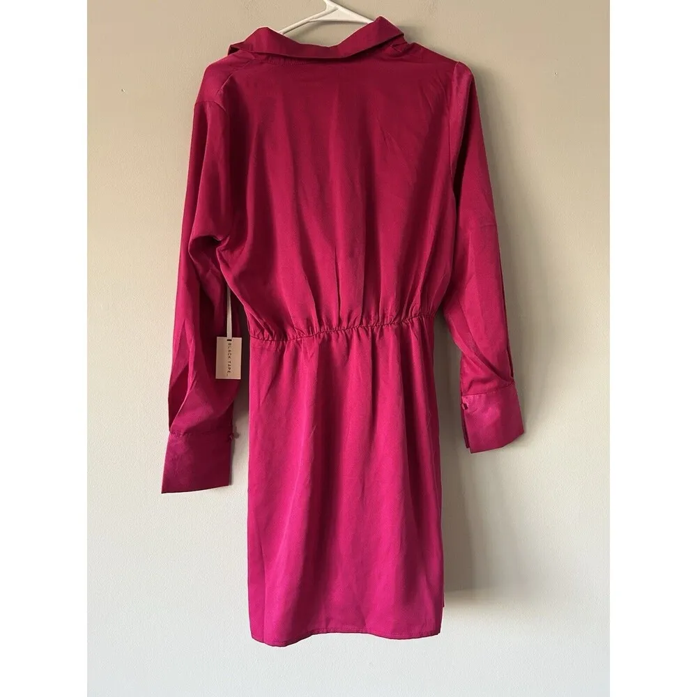 Black Tape Pink Ruched Satin Wrap Dress Size Medium Cocktail Special Occasion - Image 3