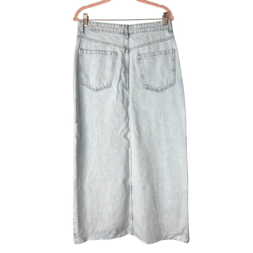 ZARA Skirt Womens Large Denim Midi Light Wash Slit🩵 - Image 3