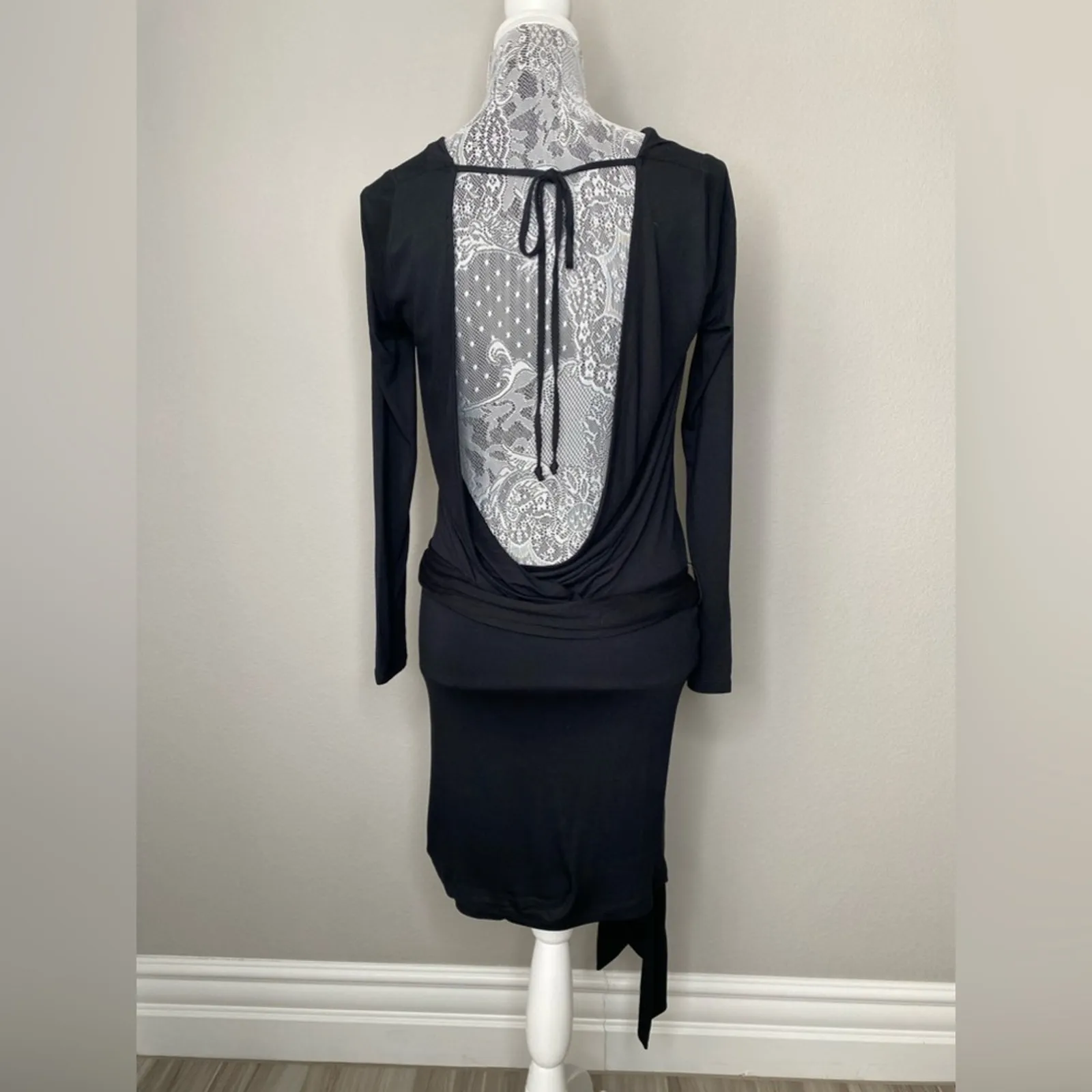 HAUTE HIPPIE Womens Backless Draped Neck Long Sleeve Bodycon Mini Jersey Dress - Image 3