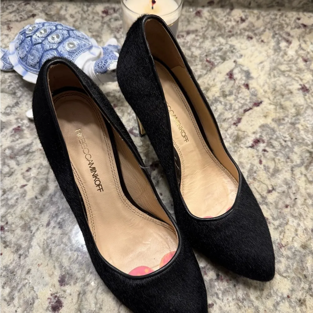 Rebecca Minkoff Pony Hair Black Pointed Toe Heels Sandals - Image 3