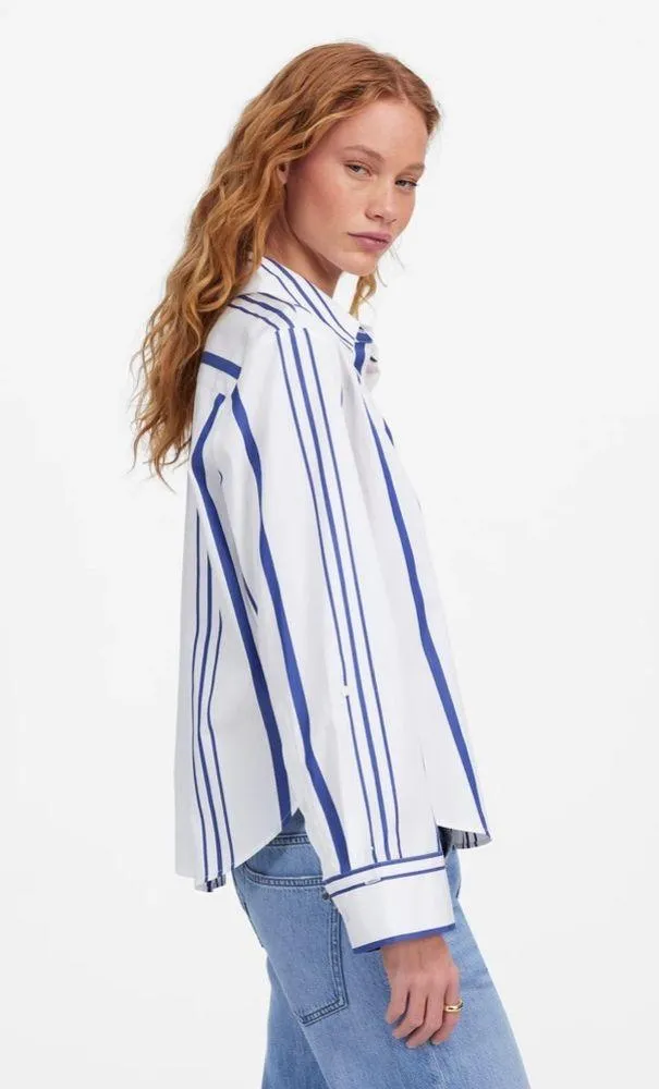 Madewell Poplin Easy Y-Neck Button-Up Shirt Blue White Stripes Top Women’s XXS - Image 2
