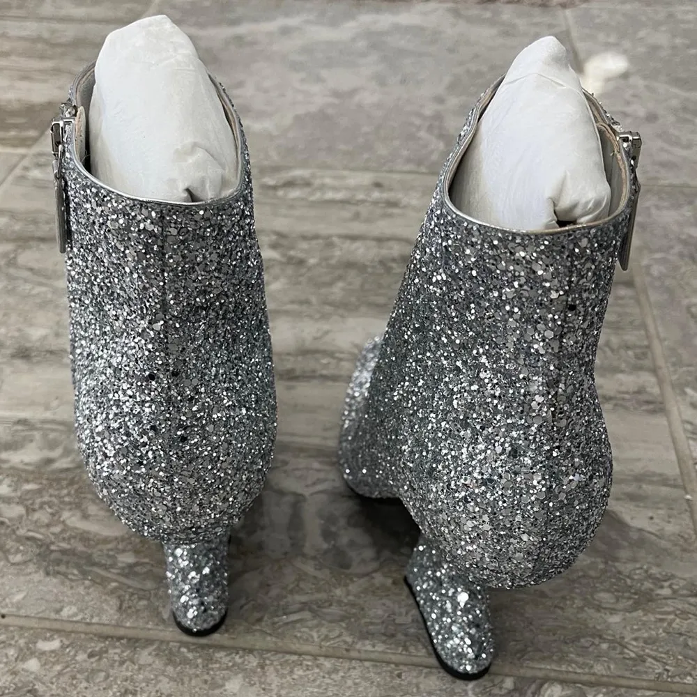 Salvatore Ferragamo Glitter High Heel Booties in Silver Size 10 New in Box $1295 - Image 9