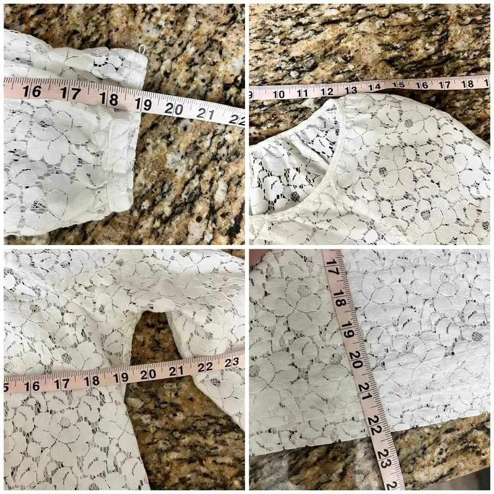 Charter Club White Crochet Lace Peasant Blouse Sheer Boho Cottagecore Angelcore - Image 7