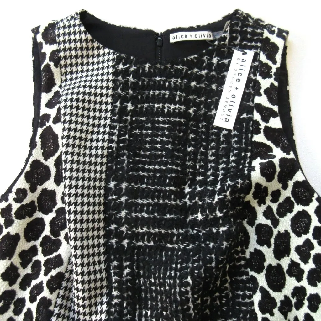 NWT Alice + Olivia Clyde in Black & White Patchwork A-line Mini Shift Dress 8 - Image 4