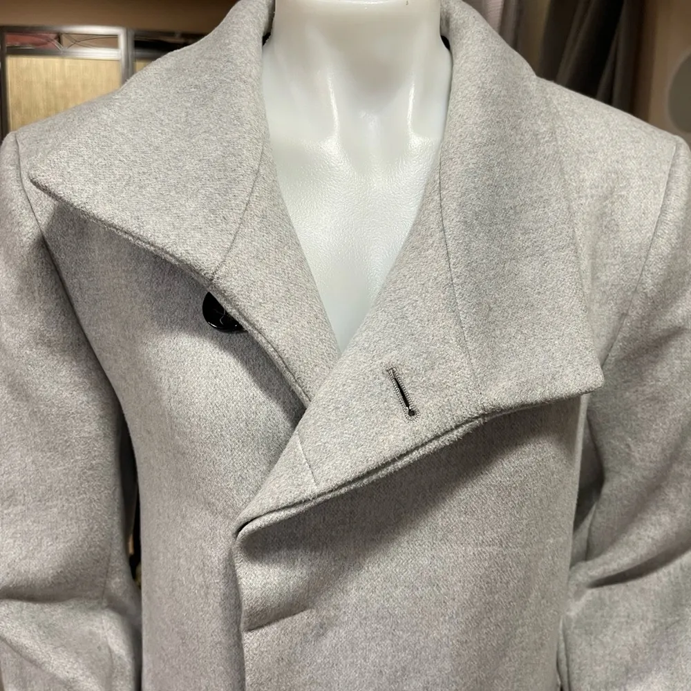 Zara Light Grey 5 Button Long Pea Coat Size Medium - Image 9