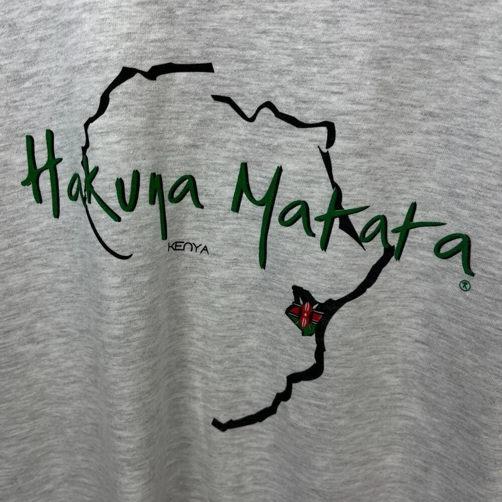 Vintage Hakuna Matata Kenya T-Shirt Hanes Beefy Large Gray Africa Map Unisex Fit - Image 7
