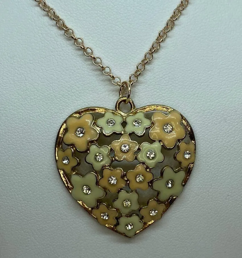 Rose-Gold Peach & Ivory Flower Rhinestone Necklace - Image 2