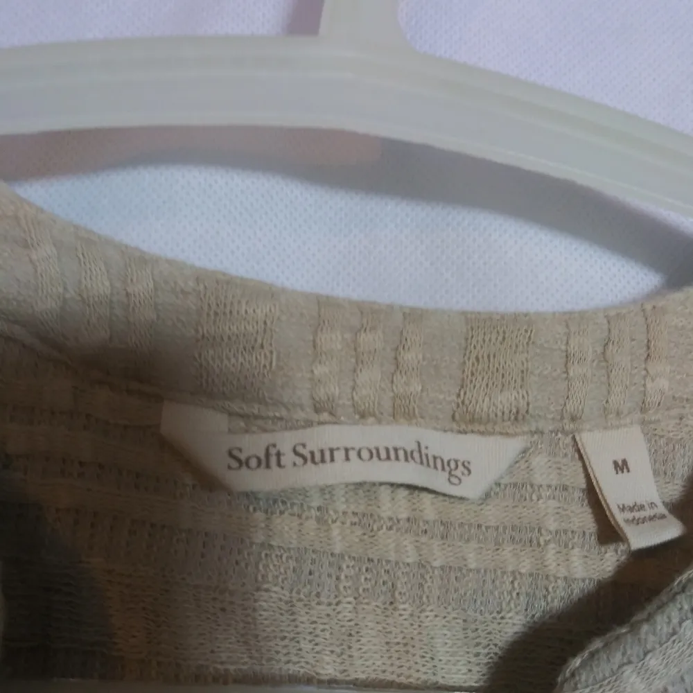 Soft Surroundings Oatmeal Knit Button-Up Tunic Top Stretchy Casual Coastal Sz M - Image 4