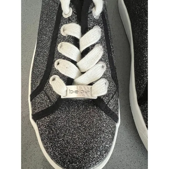 Womens Bebe Sport Dane Lace Up Fashion Sneakers, Black Glitter Size‎ 7 - Image 5