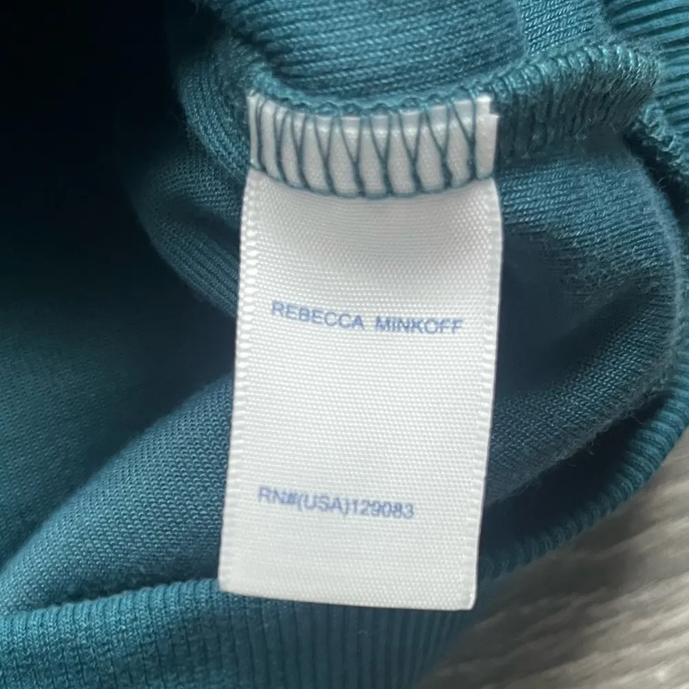 Rebecca Minkoff Teal Blue Green Long Puff Sleeve Velvet Velour Sweater Size XS - Image 4