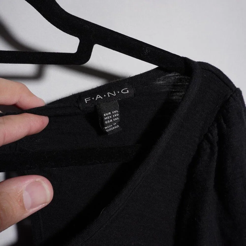 VTG Y2K FANG Skull Black Shirt 100% Cotton Long Sleeve Scoop Neck Womens 1X Goth - Image 3