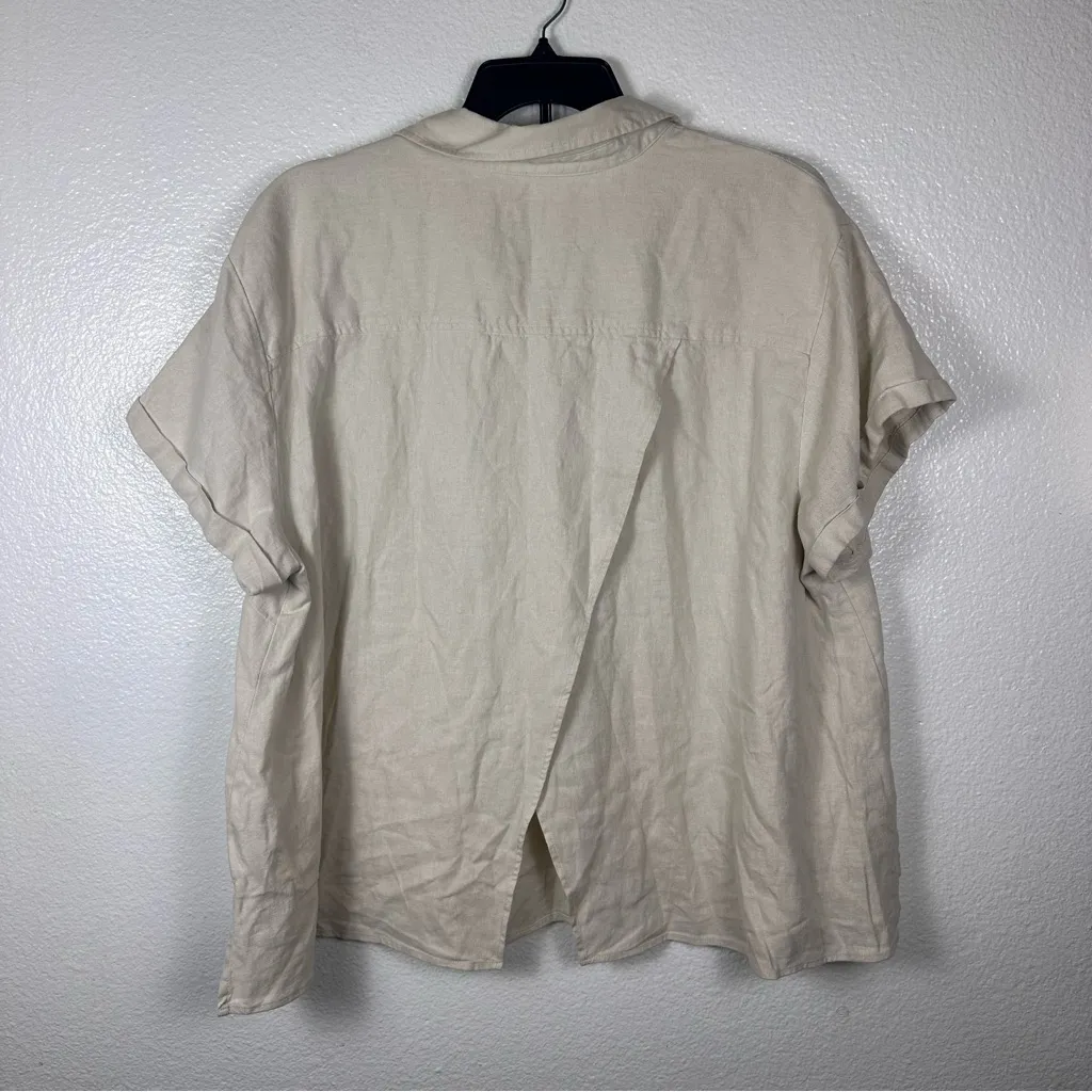 Ava & Viv Cream Women's Linen Button Down Shirt - Image 2