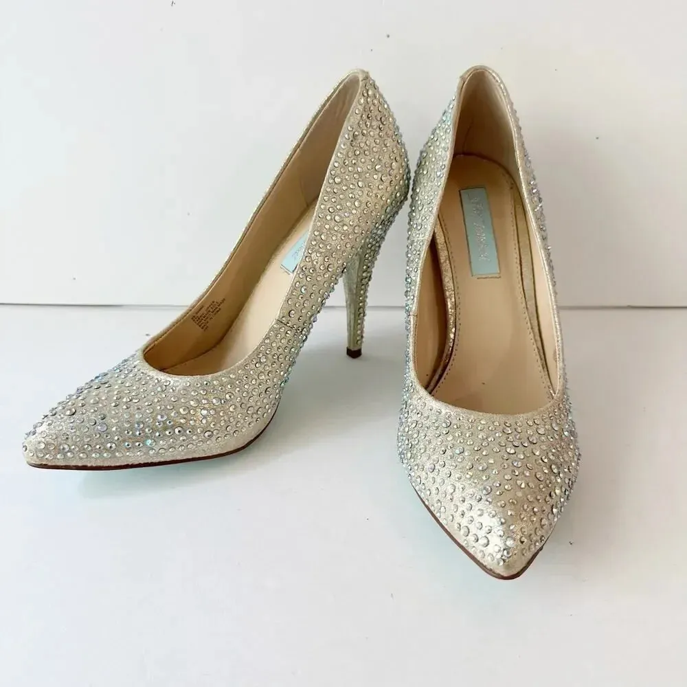 BETSEY JOHNSON Shine‎ 9.5 Rhinestone Light Blue Heels Wedding Bridal - Image 3