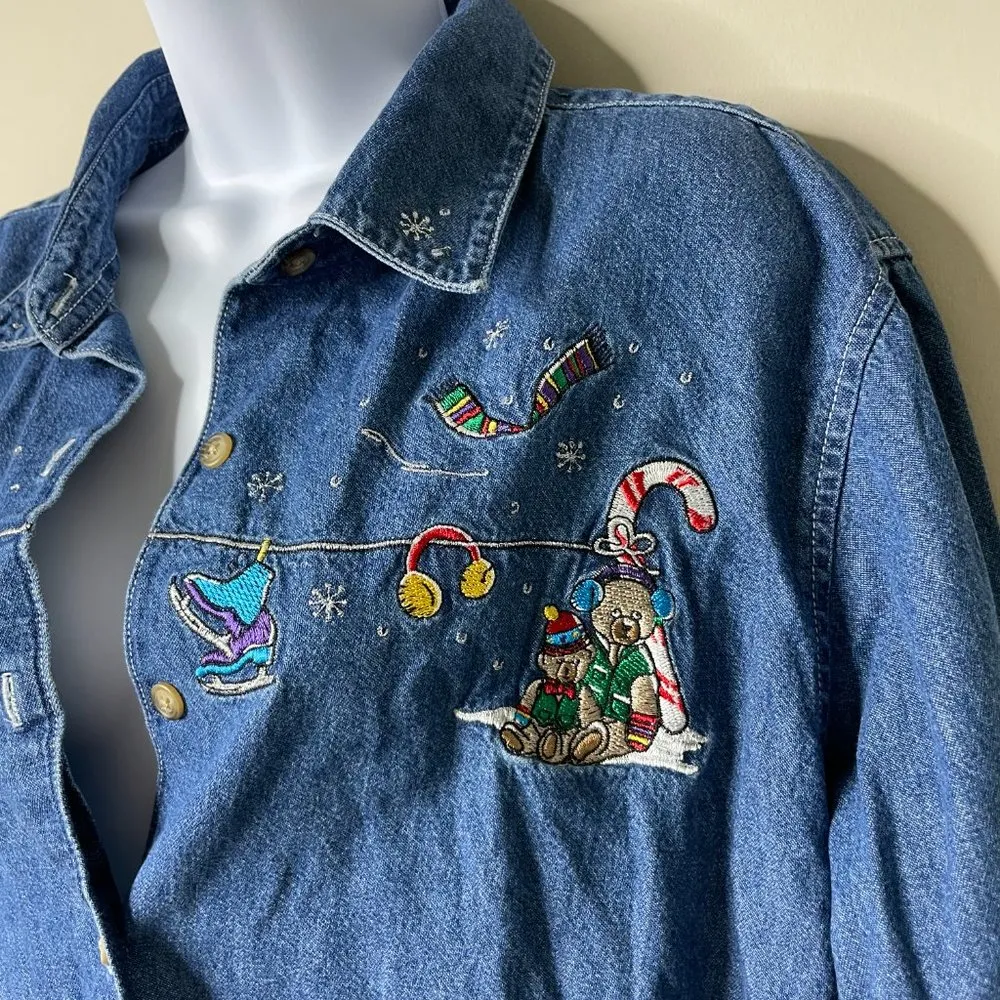 basic editions  HOLIDAY Embroidered Christmas Winter Design Large - Image 3