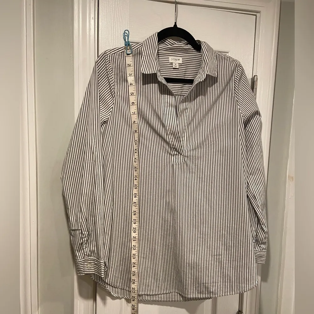J. Crew Size S Black White Stripe Long Sleeve V Neck Collared Popover Tunic Top - Image 3