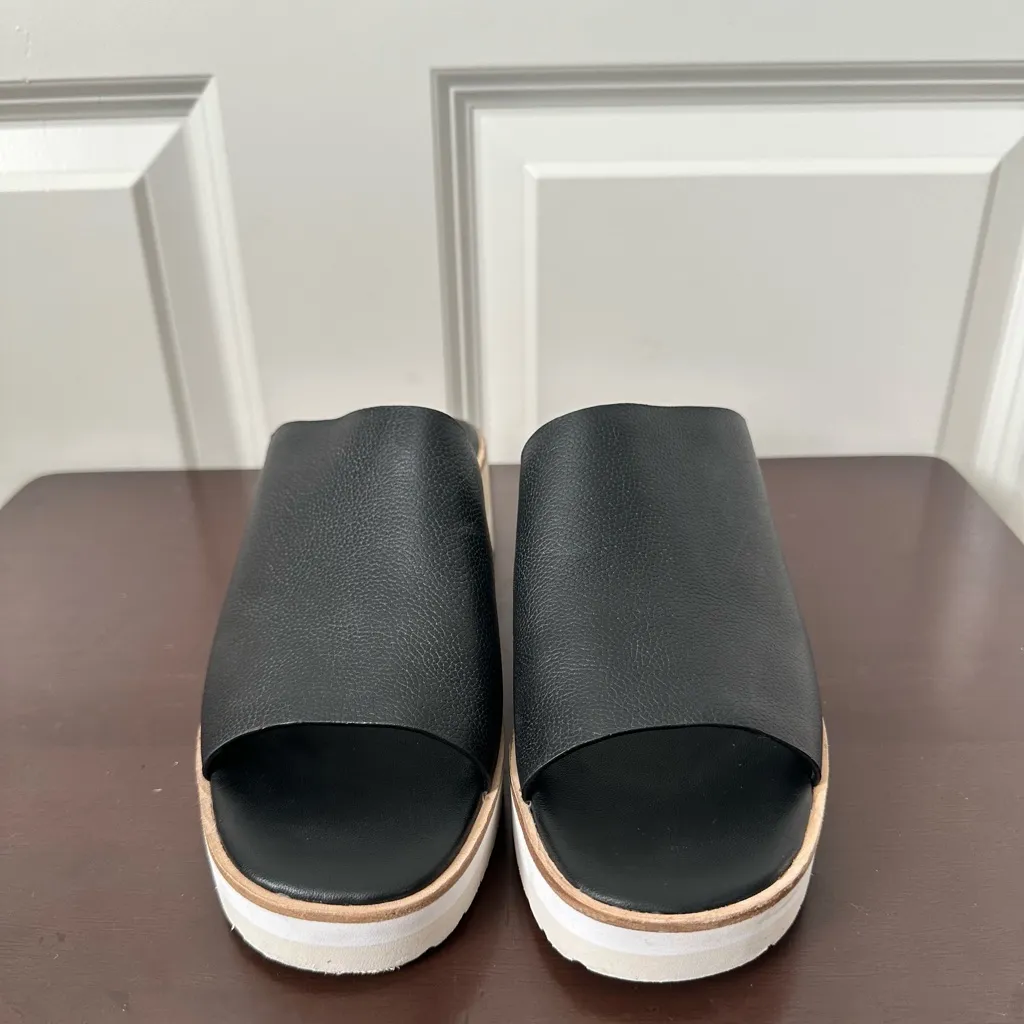 Vince Sarria Black Leather Wedge Slide Slip-On Sandal Size 8 - Image 4