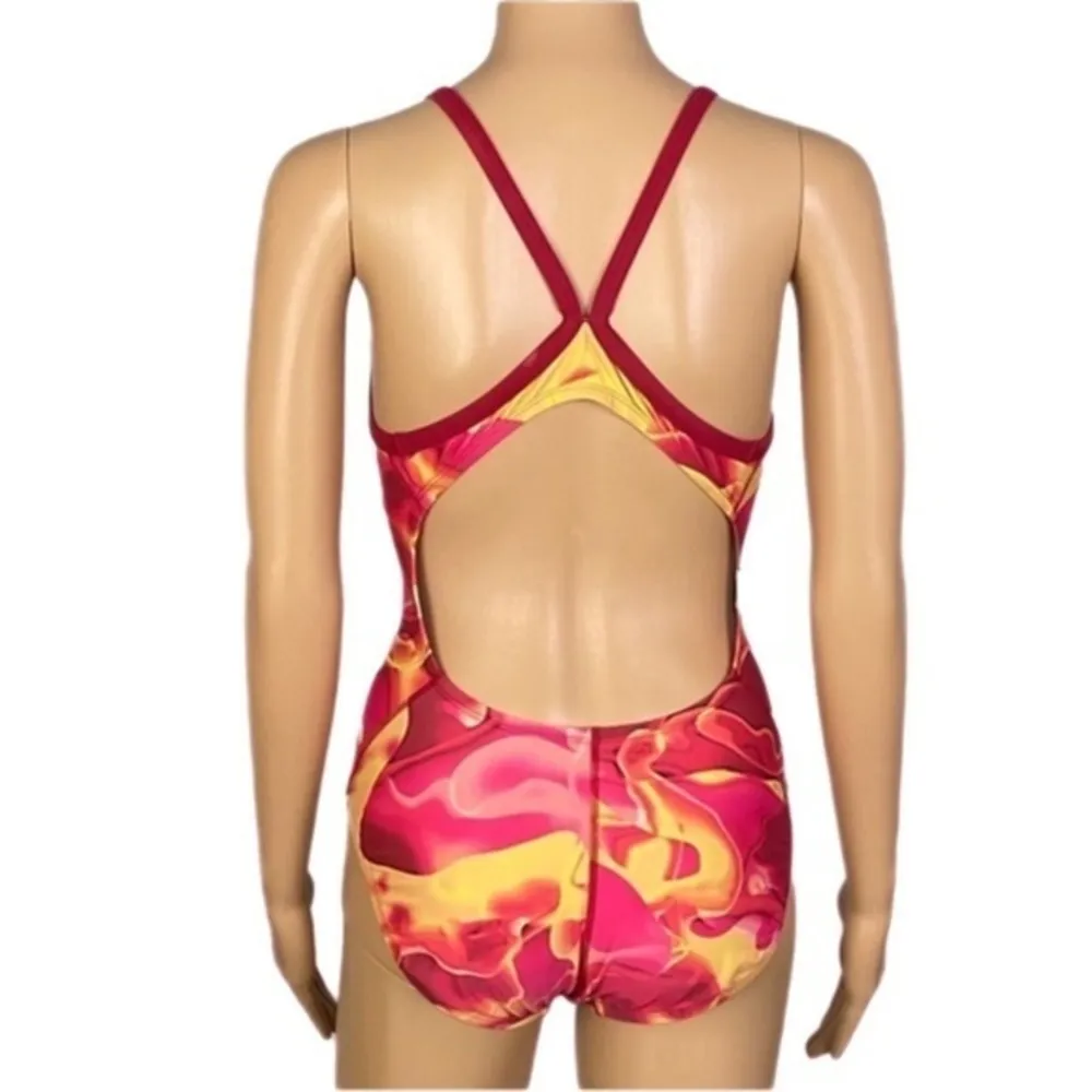 NIKE pink, red and yellow “Fastback” one-piece swimsuit in size 32=6. EUC - Image 7