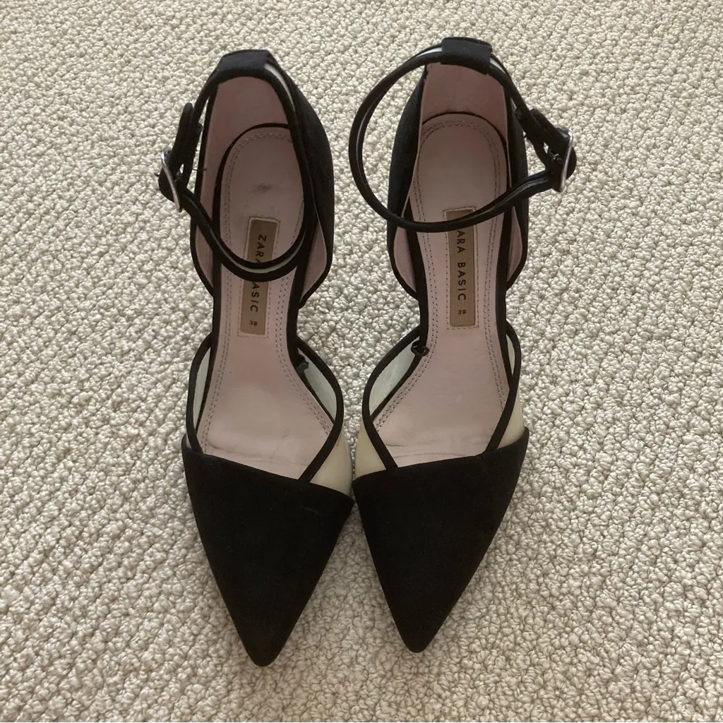 Zara Basic Black Pointed Toe Shoes High Heel Size 38 Like New - Image 7