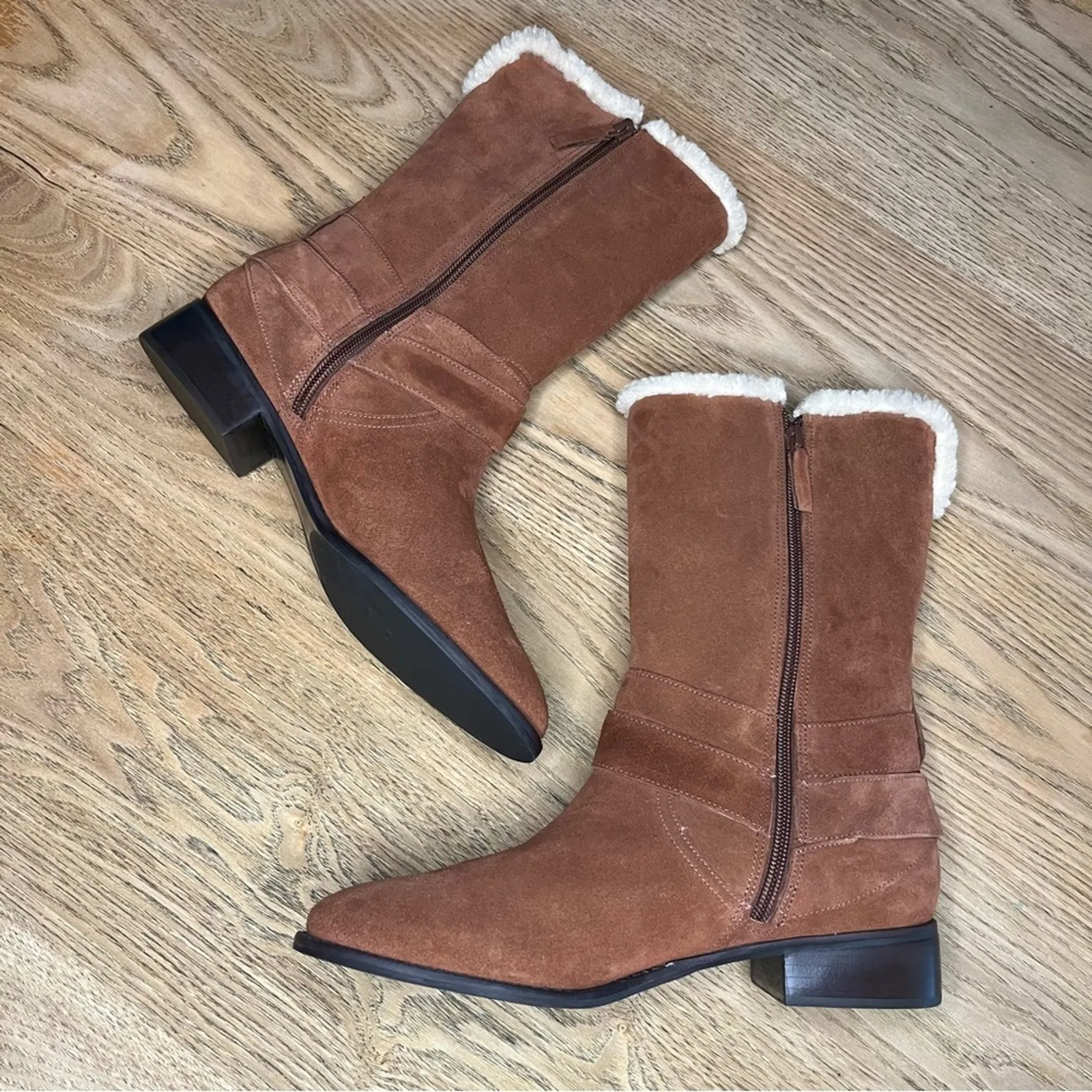 Talbots Tish Foldover Fur Lined Suede Ankle Boots Brown Women’s 8.5 - Image 6