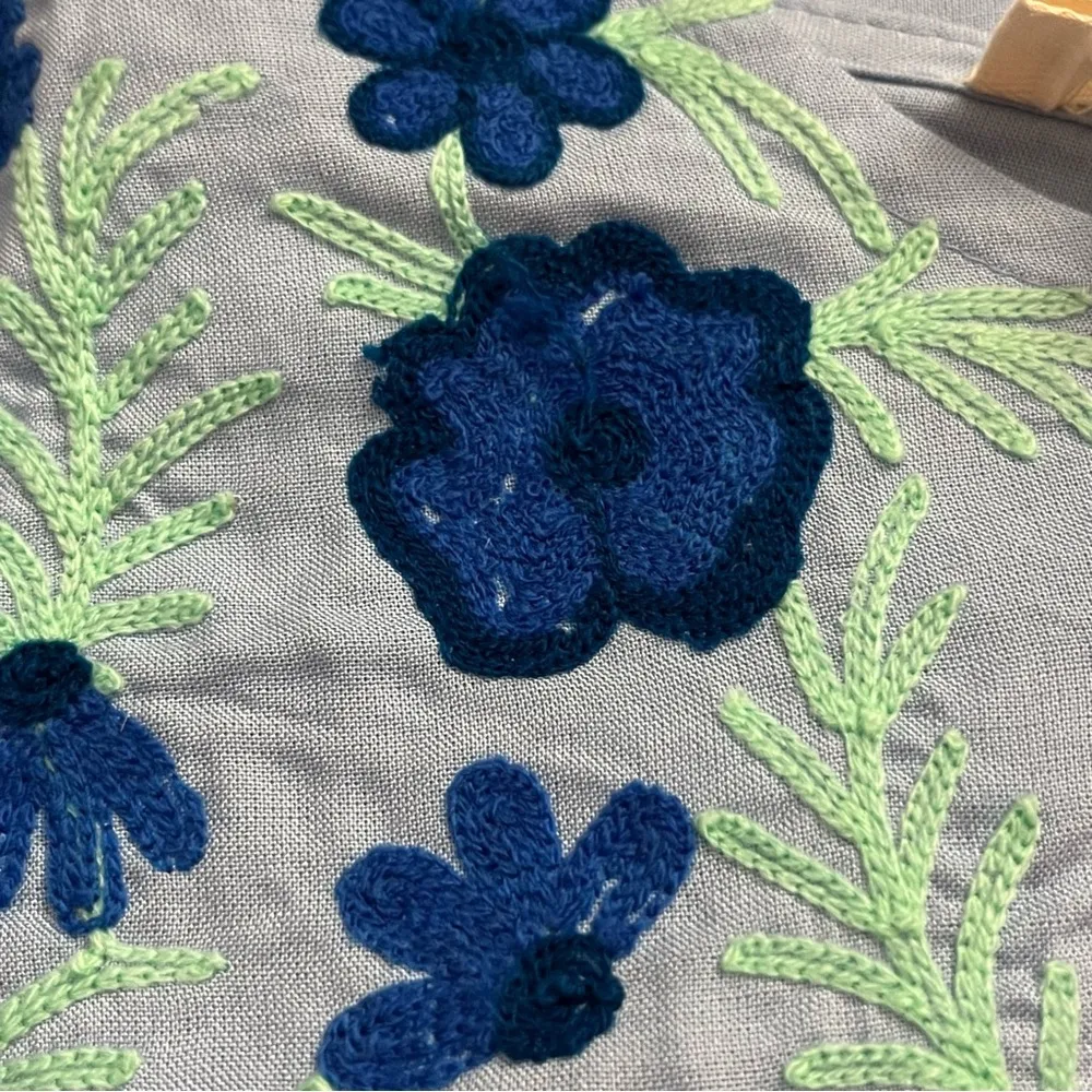 Gaby & Gracie Embroidered Boho Peasant Midi Dress S Flutter Sleeve Tiered Blue - Image 7