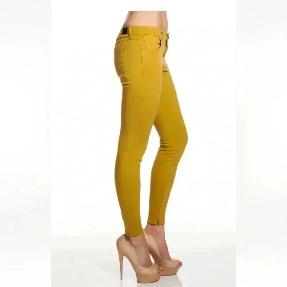 NWT Habitual Almas Zip Skinny Jean Tapestry Yellow Mustard Slim Jeans Sz 26 - Image 2
