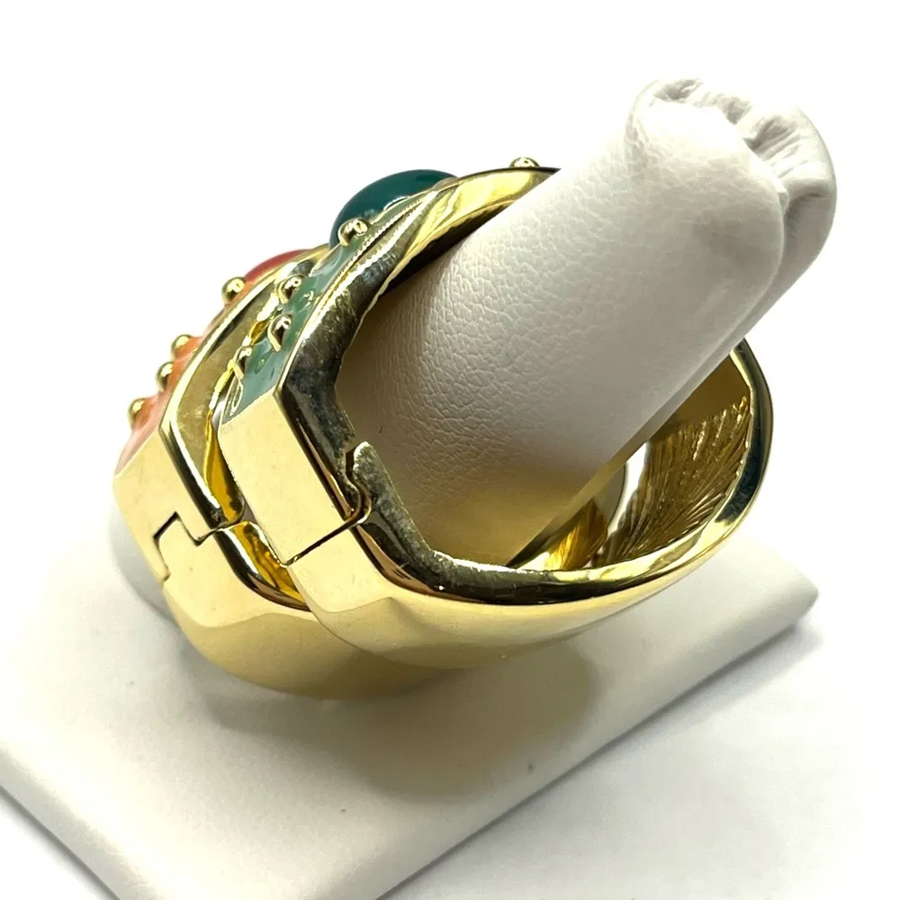 Joan Rivers 2 Gold Orange and Green vintage scarf clip with enamel and Cabochon - Image 4