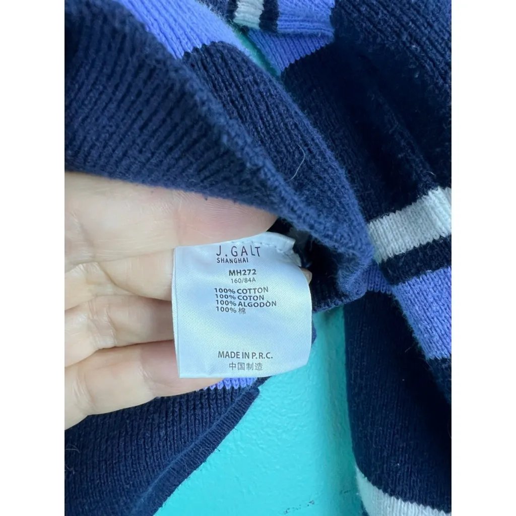 John Galt Striped Button Front Cropped Sweater — Navy Blue Purple White — One Si - Image 3