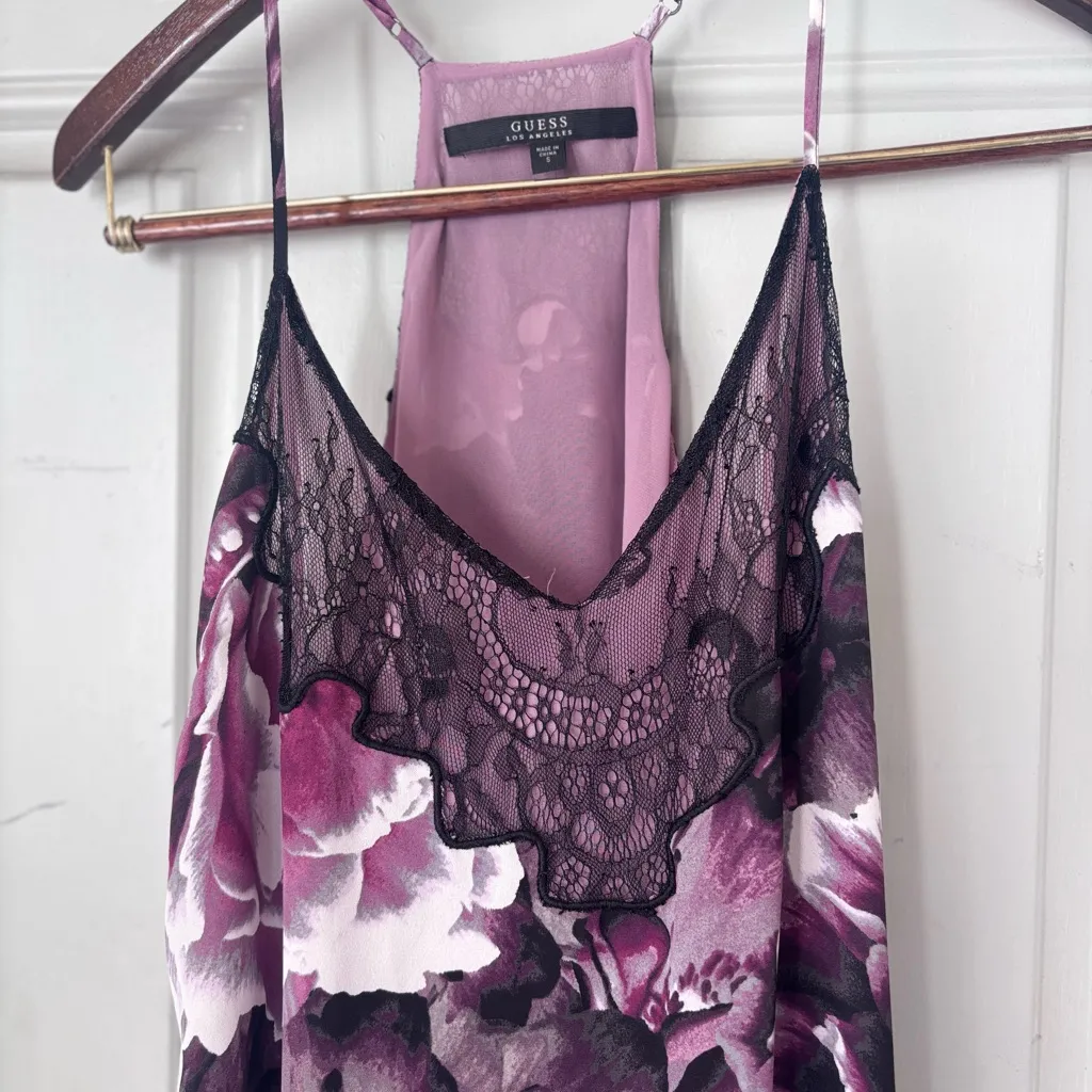 Guess LA Women’s Slip Dress Small Purple Floral Lace Midi Vintage Y2K 2000s Boho - Image 8