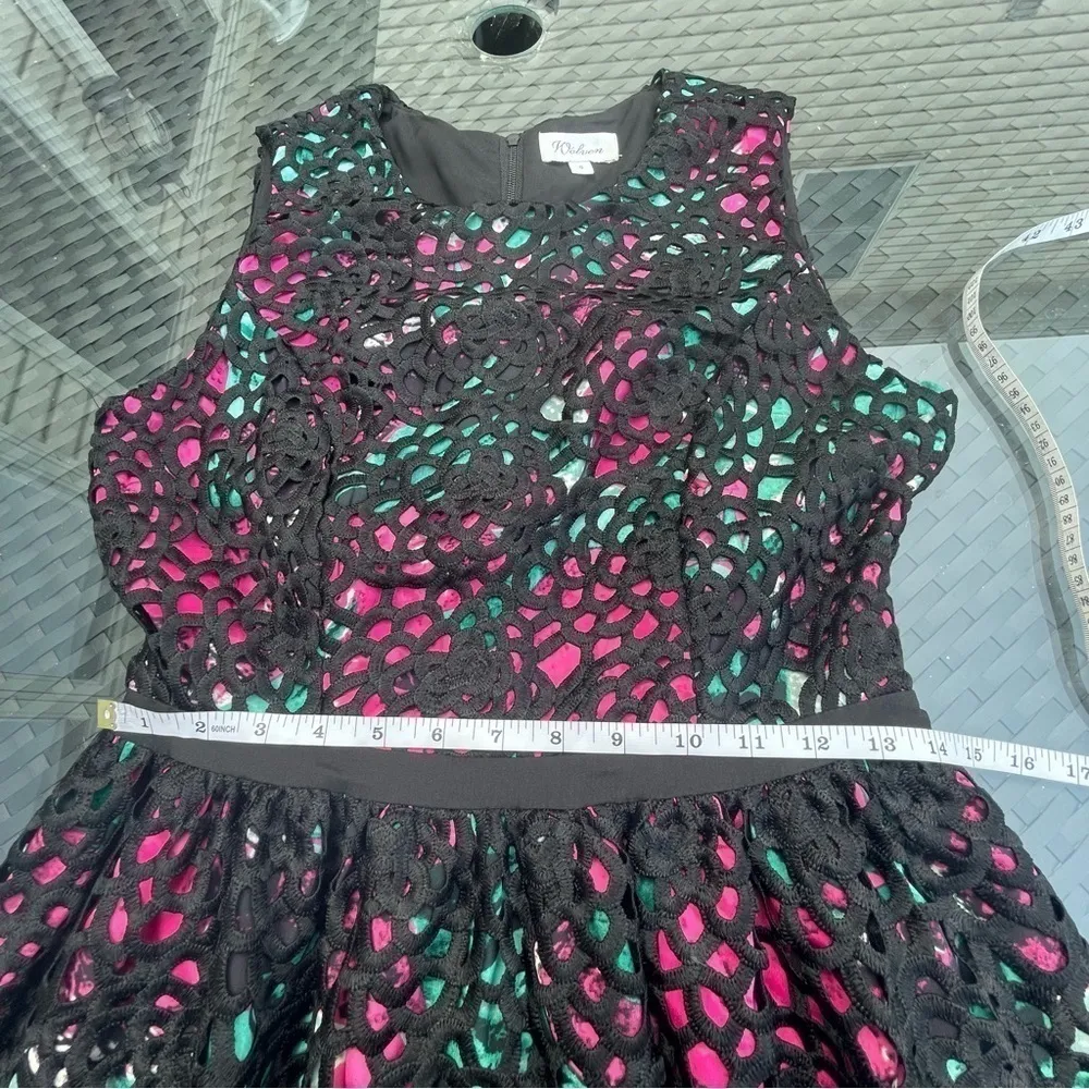 ANTHROPOLOGIE Wolven Black Crochet Lace "Terrace Sheath Dress" Size 8 - Image 8