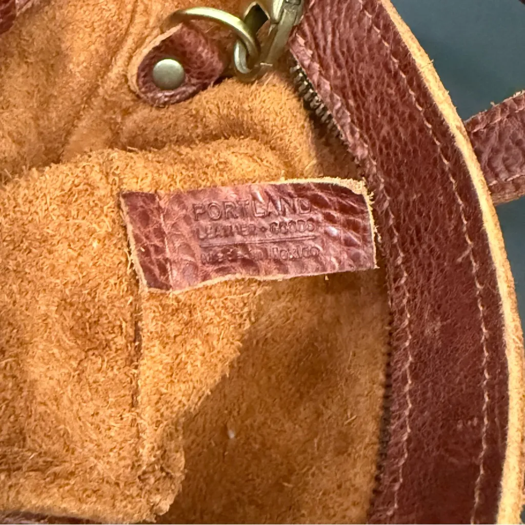 PLG PORTLAND Leather Goods “Almost Perfect” Mini Crossbody Zip Tote Bag Cognac Brown - Image 12