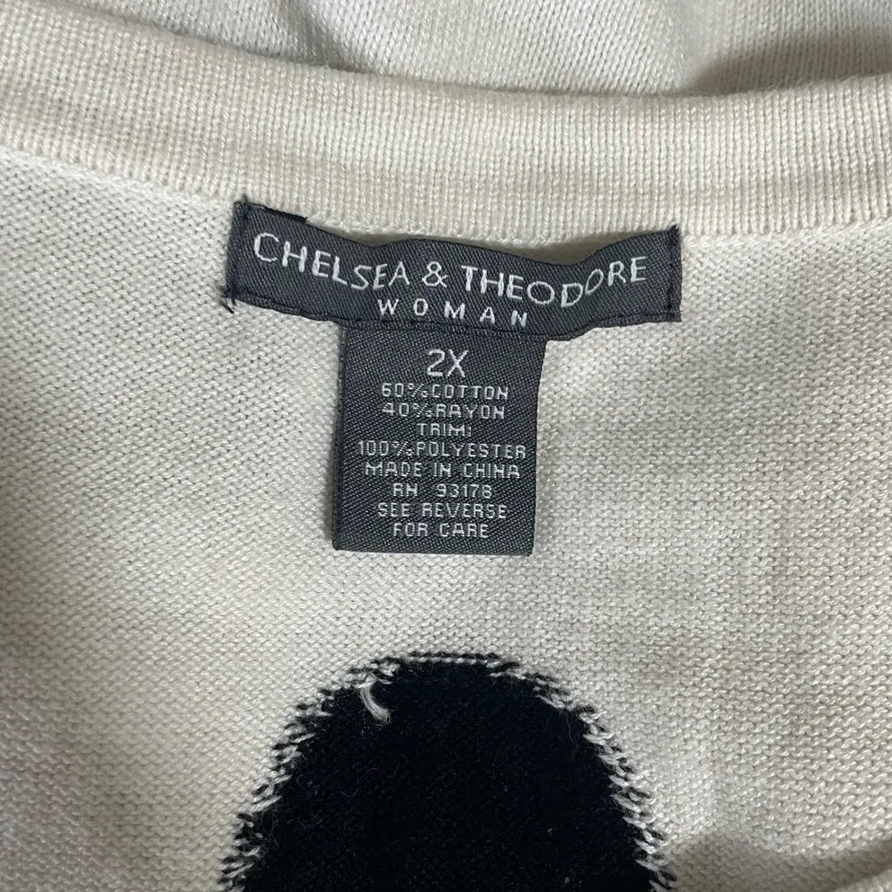 Chelsea & Theodore Women Sweater 2X Cream‎ Beaded Blouse Tier Hem Dressy Cozy Black - Image 2