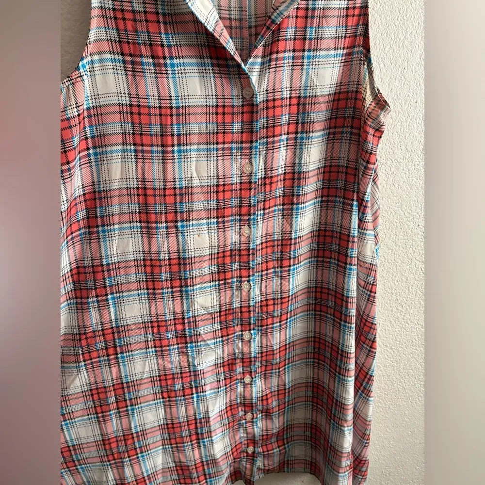 BaileyBlue Multicolor Shirt Dress Button Up Plaid Sleeveless M - Image 6