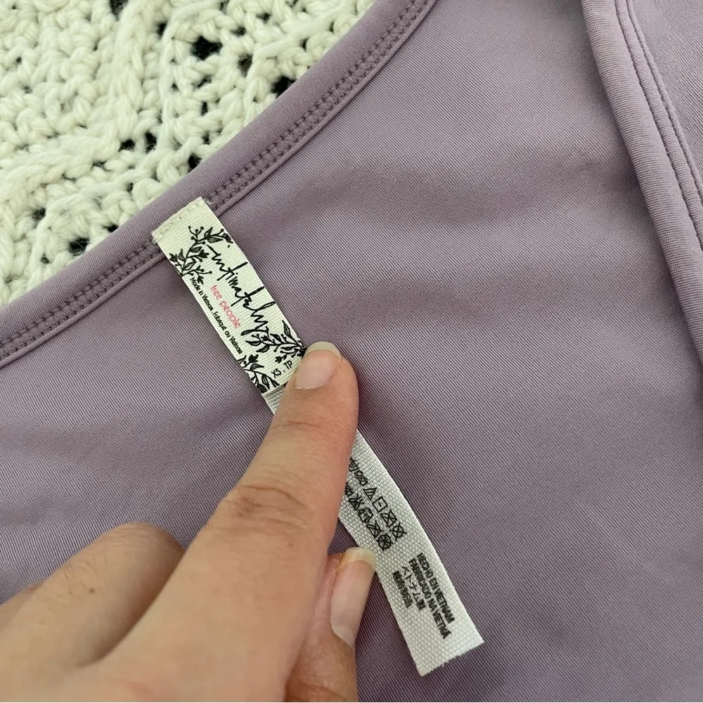 Free People Deep V Neck Long Sleeve Bodysuit Purple (XSmall) - Image 3