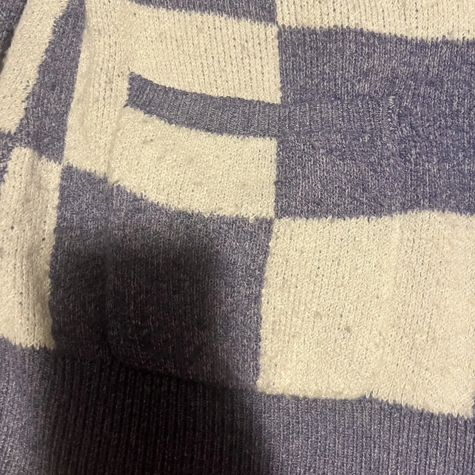 KORI Checkered Cardigan Sweater Knit Button Up Cozy Blue White Small - Image 4