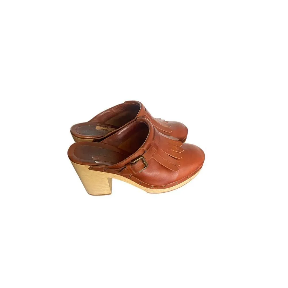 Madewell Kitlie Fringe Wood Heel Clogs Wedge Brown Size 10 - Image 6