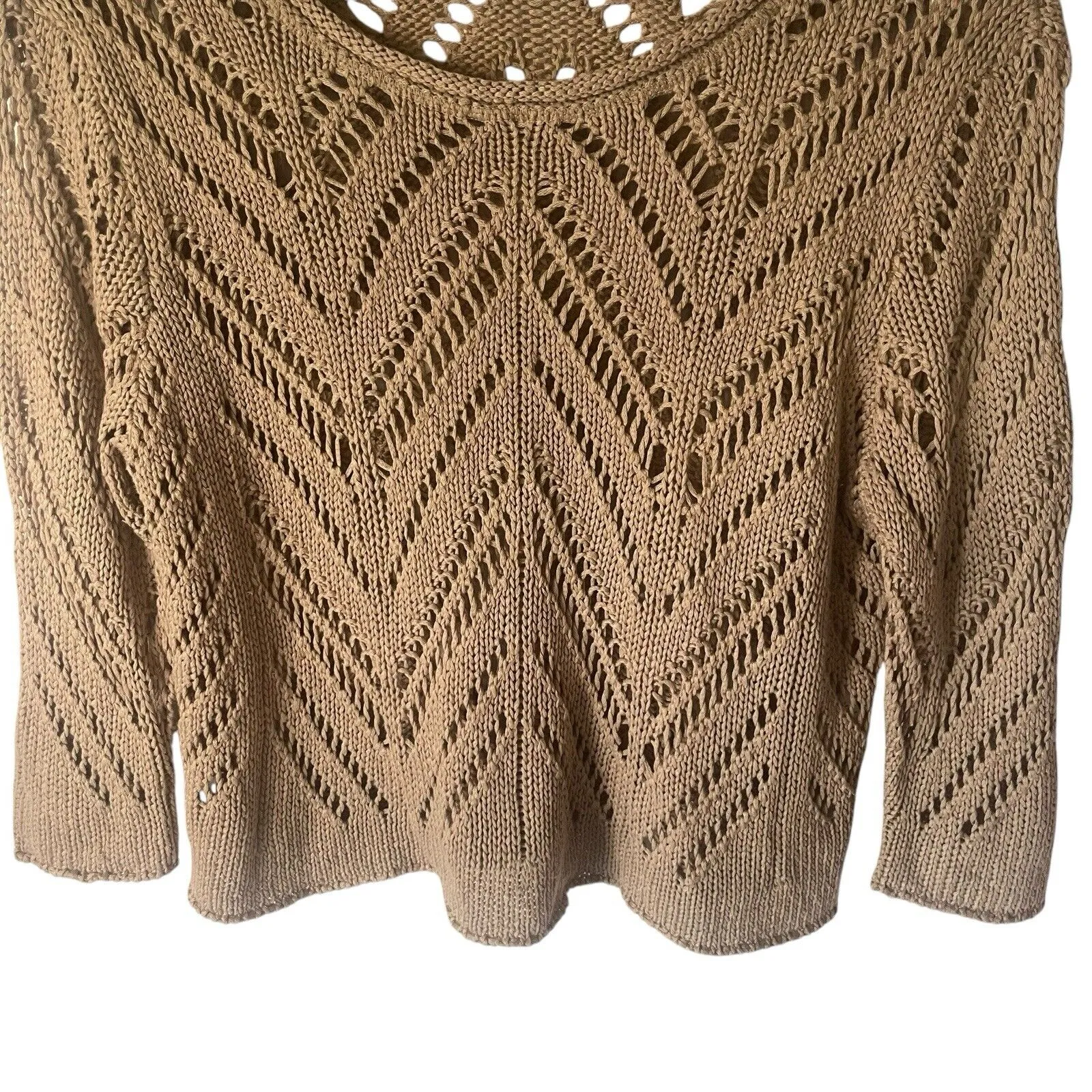 RD Style Women's Size Medium Brown Open Knit Coastal‎ Boho Top - Image 3