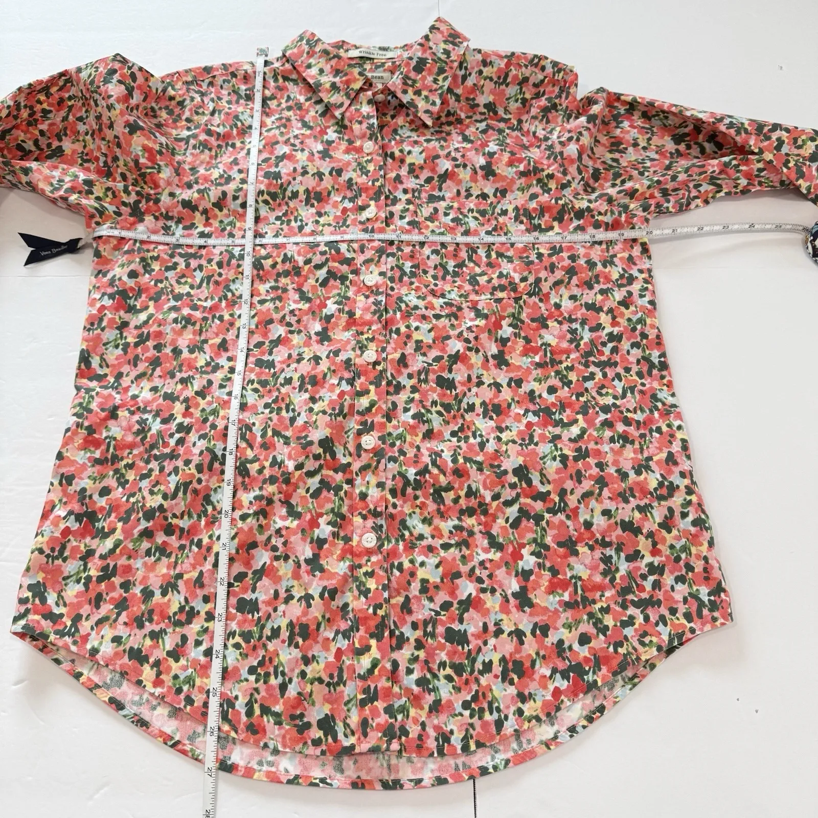 LL Bean Floral Wrinkle Free Pinpoint Oxford Long Sleeve Button Shirt Size SMALL Pink - Image 8