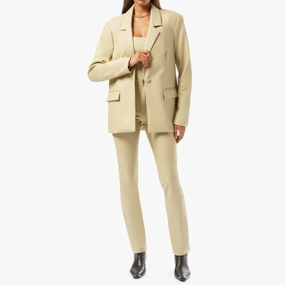 We Wore What Buttery Vegan Leather Kick Flare‎ Pant Oat NWT Size 24 - Image 5