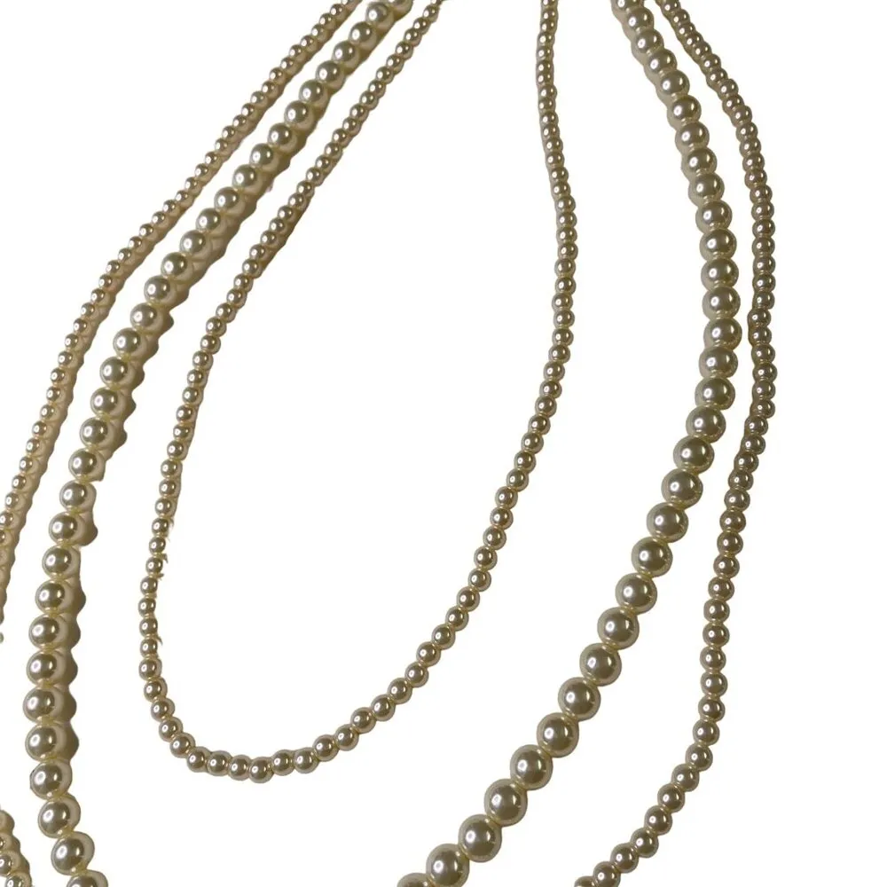 Vintage Faux Pearl Triple Strand Necklace Jewelry u White - Image 5