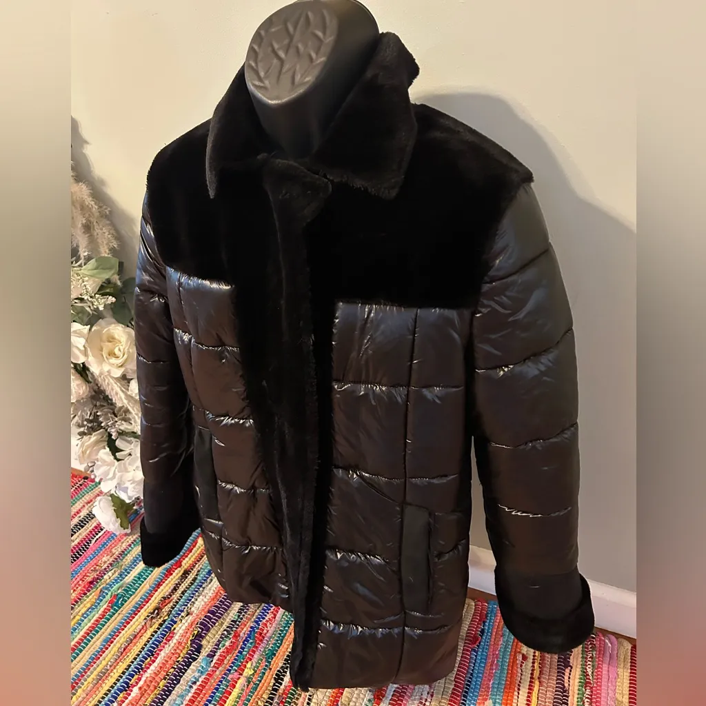 Nikki Jones Montreal Faux Fur Sherpa Jacket Puffer Coat Winter Ski Black Medium - Image 2