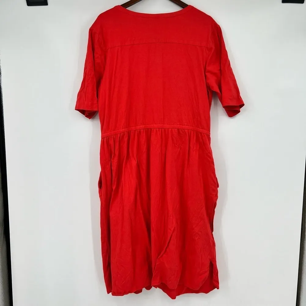 Eshakti bird print red pullover button front elastic waist dress plus size 2X - Image 3